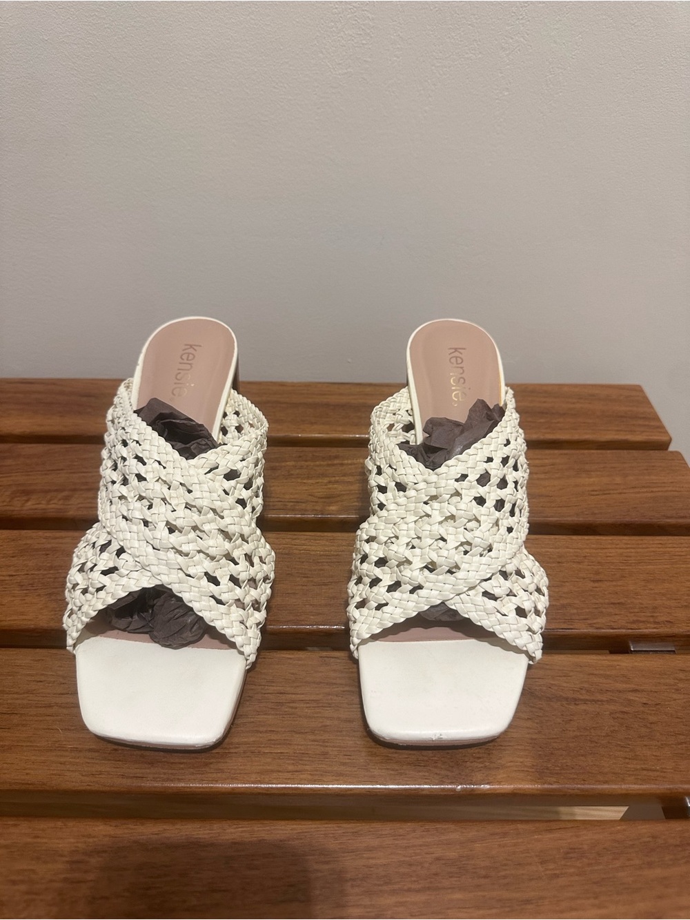 Kensie Cream Braided Crossover Slide Heel Sandals